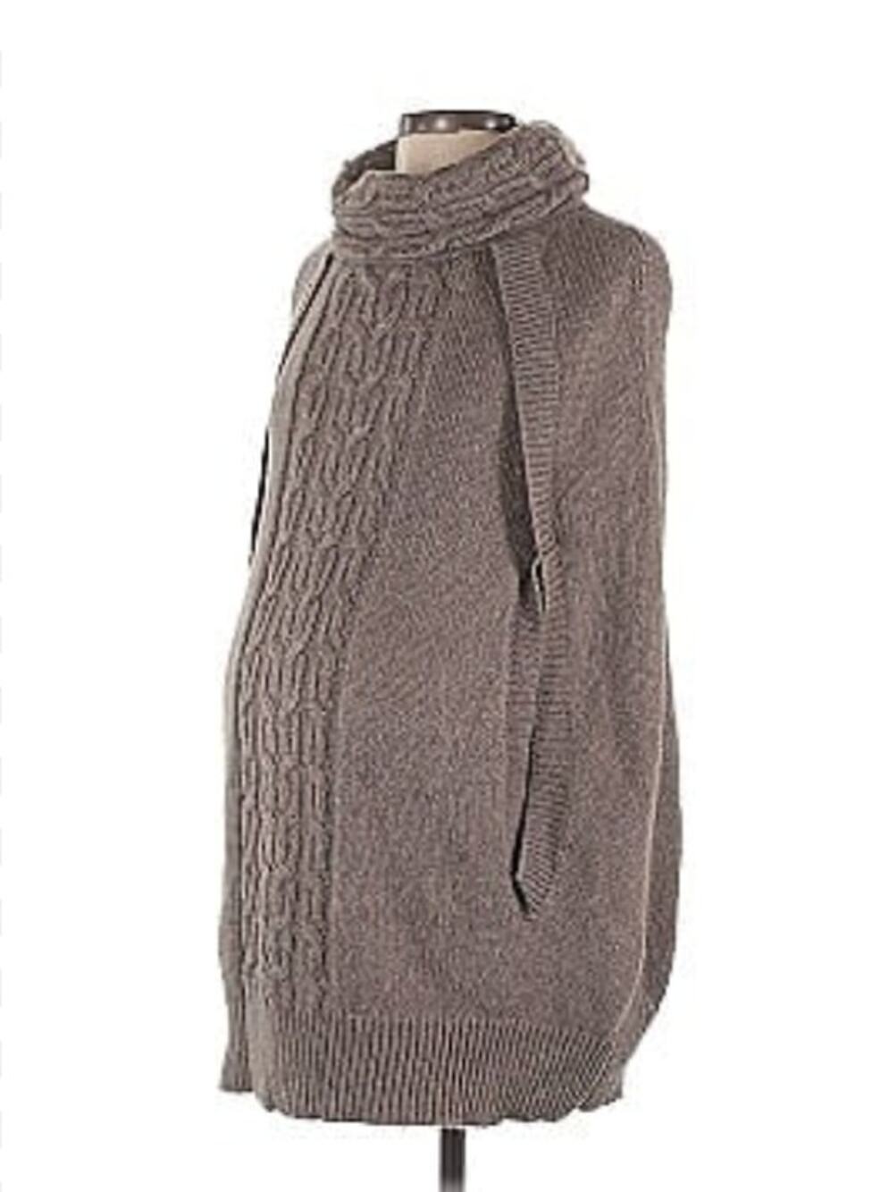 GAP MATERNITY Women's Cape Sweater SMALL Heather Brown Turtleneck Cableknit